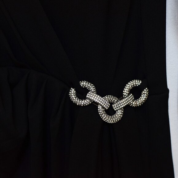 Lauren Ralph Lauren Ruffle Trim Jersey Gown Black Chain Detail Size 14 Formal - Picture 6 of 10